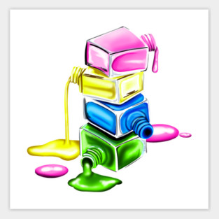 A vibrant composition of layered neon nail polish spills in pink, yellow, green, and blue Sticker