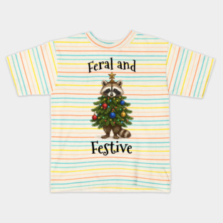 Raccoon Decorated Christmas Tree, Feral and Festive Kids T-Shirt
