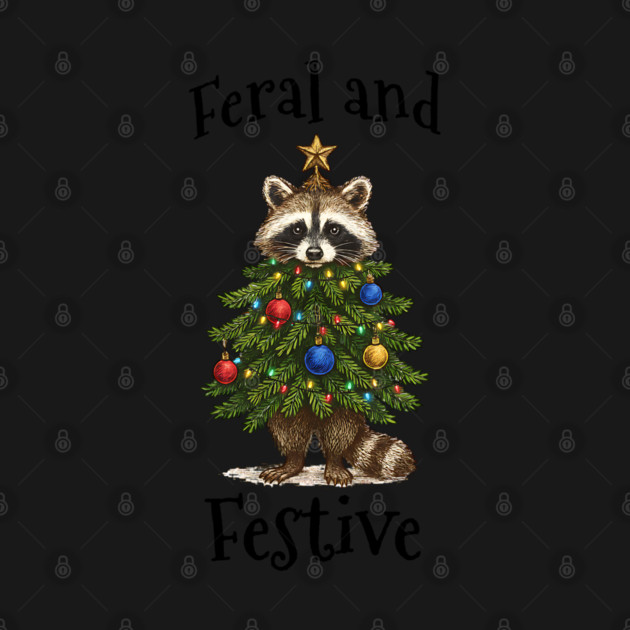 Raccoon Decorated Christmas Tree, Feral and Festive by Luxinda