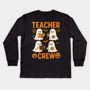 Teacher Crew Halloween Ghost Funny Teacher Graphic Kids Long Sleeve T-Shirt
