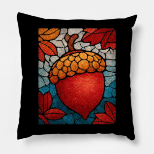 Stained Glass Acorn Heart | Thanksgiving Vibes Pillow