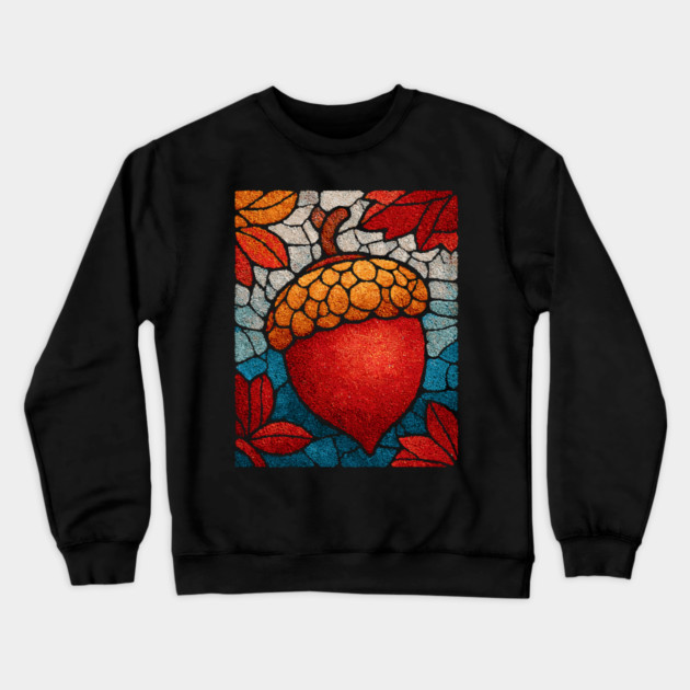 Stained Glass Acorn Heart | Thanksgiving Vibes Crewneck Sweatshirt by TuncGK