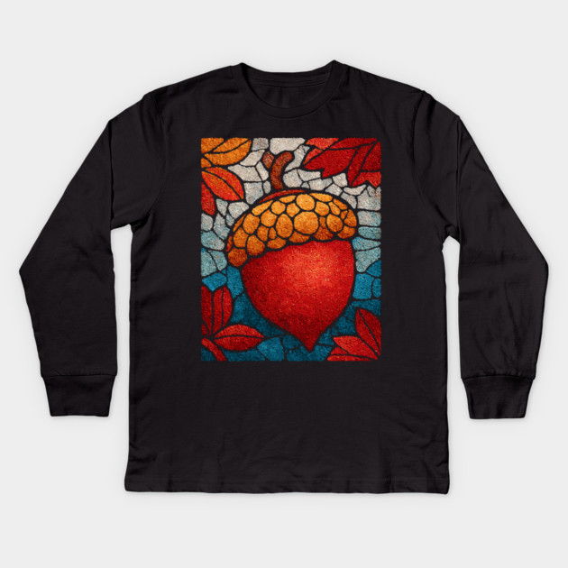 Stained Glass Acorn Heart | Thanksgiving Vibes Kids Long Sleeve T-Shirt by TuncGK
