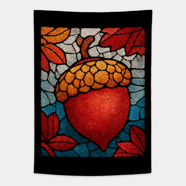 Stained Glass Acorn Heart | Thanksgiving Vibes Tapestry by TuncGK
