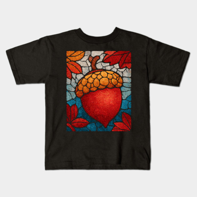 Stained Glass Acorn Heart | Thanksgiving Vibes Kids T-Shirt by TuncGK