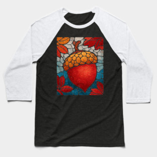 Stained Glass Acorn Heart | Thanksgiving Vibes Baseball T-Shirt