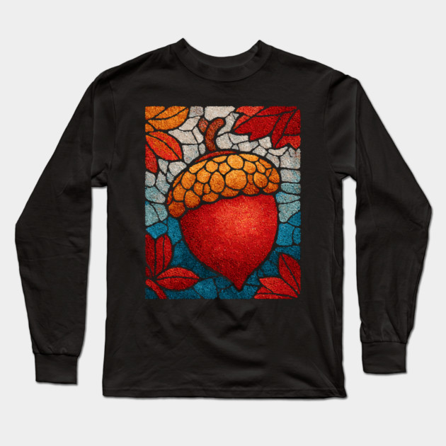 Stained Glass Acorn Heart | Thanksgiving Vibes Long Sleeve T-Shirt by TuncGK
