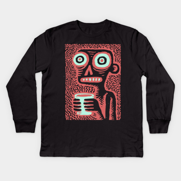 Caffeine Addict Zombie Coffee Break Kids Long Sleeve T-Shirt by TuncGK
