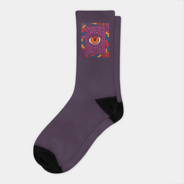 All-Seeing Eye in Bloom | Purple Retro Socks by TuncGK