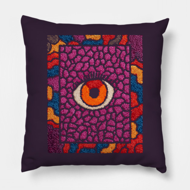 All-Seeing Eye in Bloom | Purple Retro Pillow by TuncGK