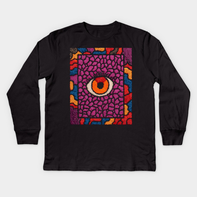 All-Seeing Eye in Bloom | Purple Retro Kids Long Sleeve T-Shirt by TuncGK