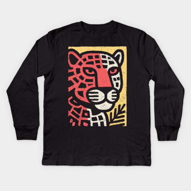 Fierce Red Jaguar | Pop Art Animal Print Kids Long Sleeve T-Shirt by TuncGK