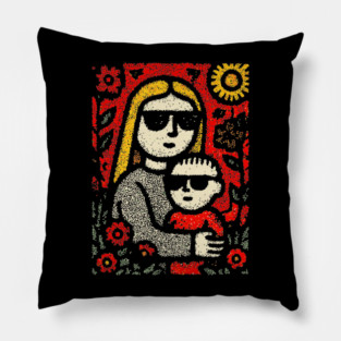 Cool Mom and Son with Sunglasses Pillow