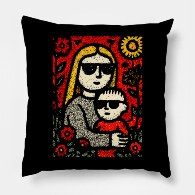 Cool Mom and Son with Sunglasses Pillow by TuncGK