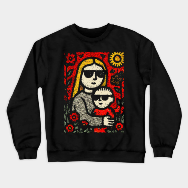 Cool Mom and Son with Sunglasses Crewneck Sweatshirt by TuncGK