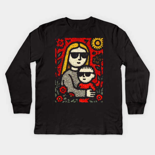 Cool Mom and Son with Sunglasses Kids Long Sleeve T-Shirt by TuncGK