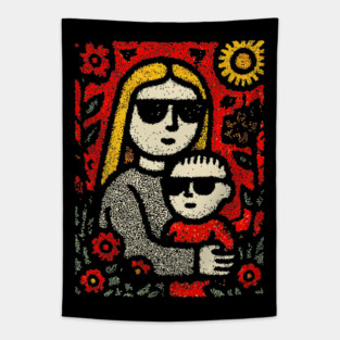 Cool Mom and Son with Sunglasses Tapestry