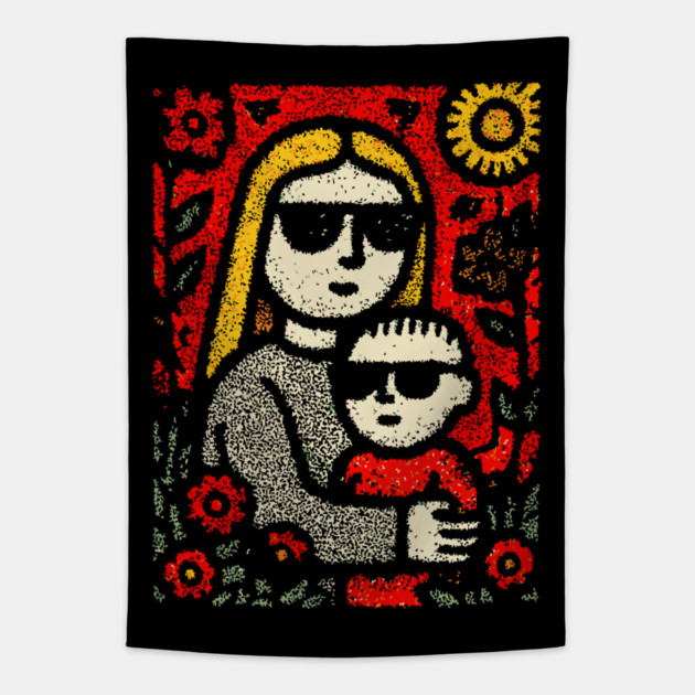 Cool Mom and Son with Sunglasses Tapestry by TuncGK