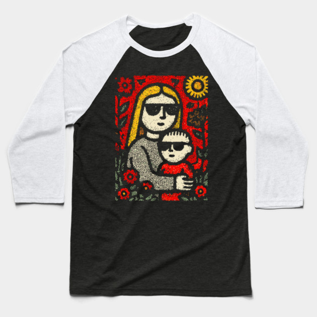 Cool Mom and Son with Sunglasses Baseball T-Shirt by TuncGK