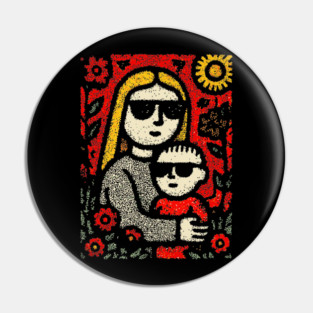 Cool Mom and Son with Sunglasses Pin