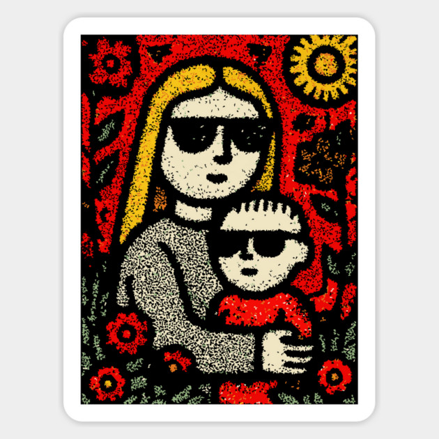 Cool Mom and Son with Sunglasses Magnet by TuncGK