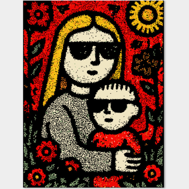 Cool Mom and Son with Sunglasses Wall Art by TuncGK