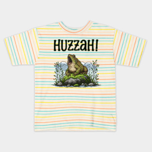 Toad cheering "HUZZAH!" funny humorous amphibian design. Kids T-Shirt