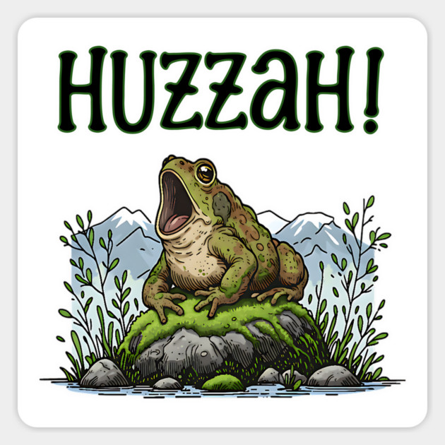 Toad cheering "HUZZAH!" funny humorous amphibian design. Magnet by Luxinda