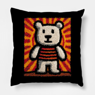 Baby Bear with Stripes | Folk Art Nursery Pillow