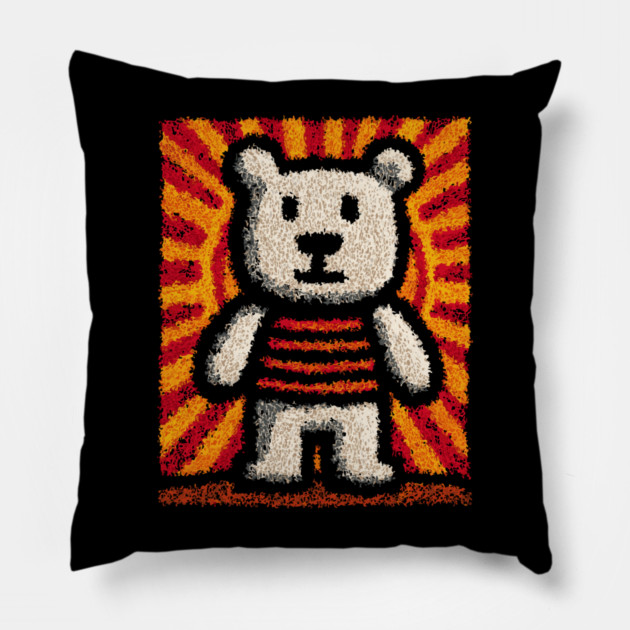 Baby Bear with Stripes | Folk Art Nursery Pillow by TuncGK