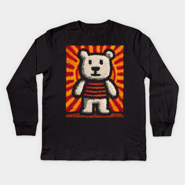 Baby Bear with Stripes | Folk Art Nursery Kids Long Sleeve T-Shirt by TuncGK