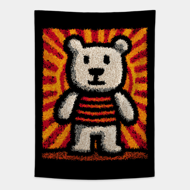 Baby Bear with Stripes | Folk Art Nursery Tapestry by TuncGK