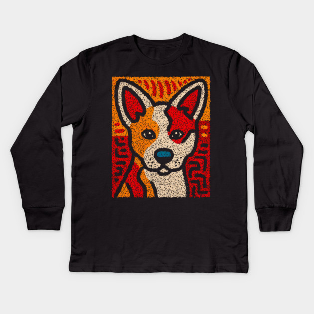 Playful Baby Dingo | Aboriginal Style Wildlife Kids Long Sleeve T-Shirt by TuncGK