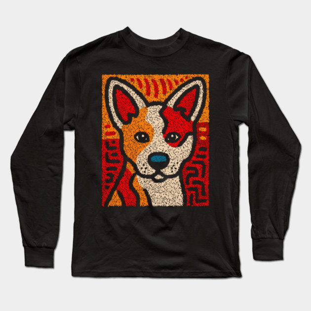 Playful Baby Dingo | Aboriginal Style Wildlife Long Sleeve T-Shirt by TuncGK