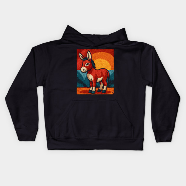 Sunset Donkey Stroll | Folk Art Tribal Kids Hoodie by TuncGK