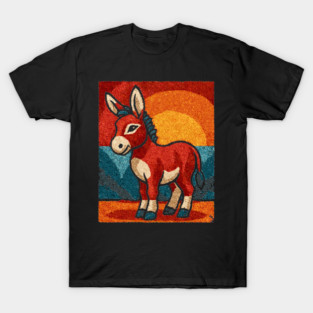 Sunset Donkey Stroll | Folk Art Tribal T-Shirt
