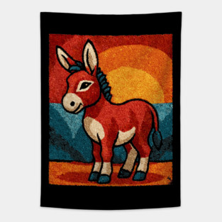Sunset Donkey Stroll | Folk Art Tribal Tapestry