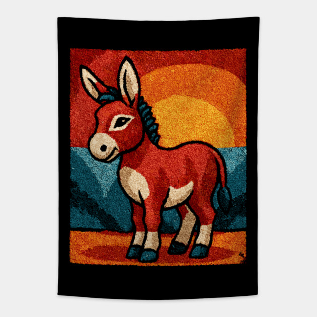 Sunset Donkey Stroll | Folk Art Tribal Tapestry by TuncGK