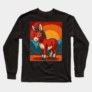 Sunset Donkey Stroll | Folk Art Tribal Long Sleeve T-Shirt