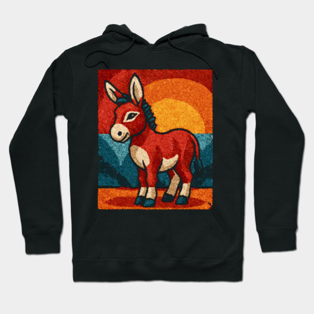 Sunset Donkey Stroll | Folk Art Tribal Hoodie by TuncGK