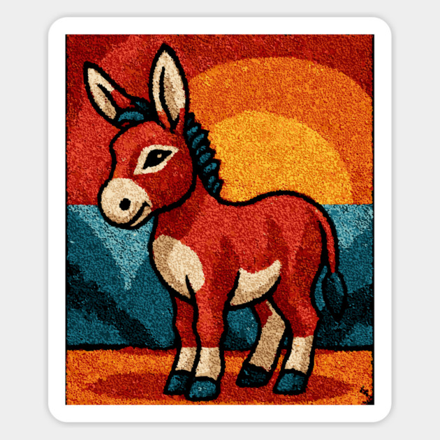 Sunset Donkey Stroll | Folk Art Tribal Magnet by TuncGK
