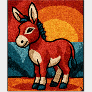 Sunset Donkey Stroll | Folk Art Tribal Posters and Art