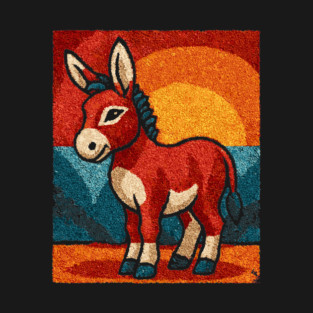 Sunset Donkey Stroll | Folk Art Tribal T-Shirt