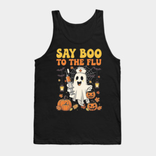 Funny Nurse Ghost Halloween Say Boo to The Flu Vaccine Tank Top