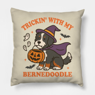Trickin' With My Bernedoodle Halloween Dog Pillow