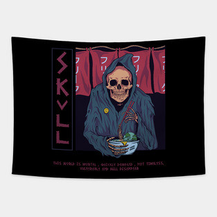 Grim Reaper Death Skull Eating Ramen Earth The World Is Mortal Tapestry