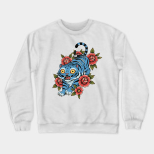 Derpy tiger with  friend bird tatoo style Crewneck Sweatshirt