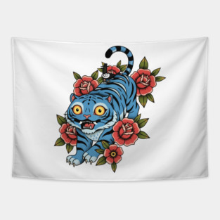 Derpy tiger with  friend bird tatoo style Tapestry