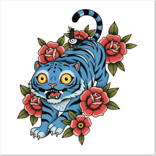 Derpy tiger with  friend bird tatoo style Posters and Art