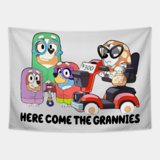 Here Come The Grannies Bluey Halloween Costume Funny Family Tapestry